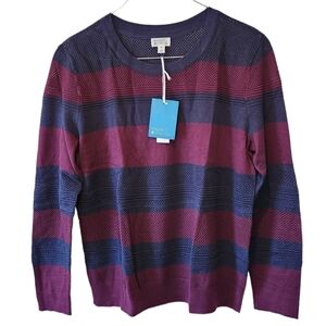 Market & Spruce Open Stitch Wide Stripe Crew Neck Sweater XXL Purple and Blue